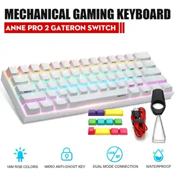 ANNE Pro2 Punane Sinine Pruun Lüliti Gaming Keyboard Mini Kaasaskantav Juhtmevaba bluetooth 60% Mehaanilise Klaviatuuri Eemaldatav Kaabel