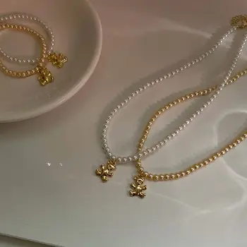 AOMU Vintage Kuld, Hõbe Värv Imiteerisid Pearl Titaan Terasest Käevõru Kandma Armas Ebaregulaarne Geomeetriline Pärlitest Kaelakee Naistele
