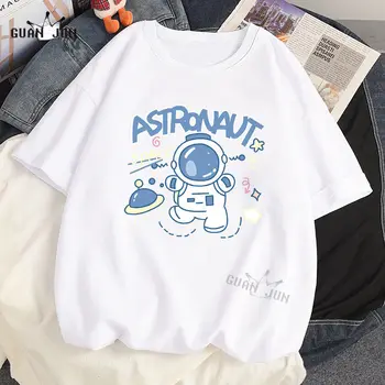 Astronaut Suvel Suvel T-särk Streetwear Harajuku Roosa Kawaii Jaapan Tops Ulzzang Naine Meeste Roheline Oranž Tshirts