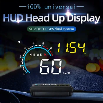 Auto OBD2 HUD OBD-Head Up Display lubatud kiiruse ületamise Hoiatussüsteem Spidomeeter Projektor Esiklaas Auto Elektrooniline Alarm Süsteem M12