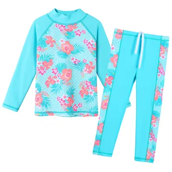 BAOHULU Flower Print Tüdrukute Ujumistrikoo Lapsed Kaks Tükki, Suvel Ujumine Ülikond Beachwear Pikad Varrukad UV Päikese Kaitsva Supelrõivad