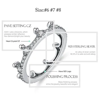 BELAWANG Mood 925 Sterling Hõbe Romantiline Virnastatavates Crown Selge CZ Kivi Ring sõrmustes Naiste Pulmad Hõbe Ehted