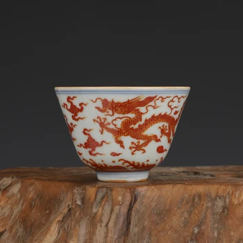 Chenghua Golden Dragon Design Cup Antiik Tee Tassi Kogumise Ornament