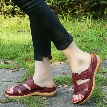 Comemore 2021 Uus Suvine Naiste Kiilu Korter Sandaalid Vintage Anti-slip Nahast Vabaaja Naiste Retro Platvorm Kingad Avatud Varba Sandaalid