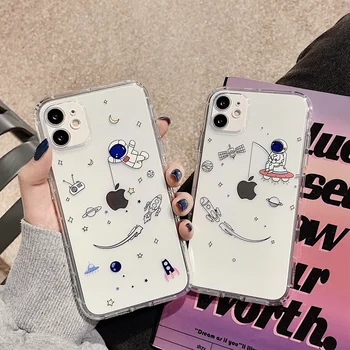 Cute Cartoon Astronaut Space Star Telefon Case For iPhone Mini 12 11 Pro X XS MAX XR 7 8 Plus Selge Pehme TPU Põrutuskindel tagakaas