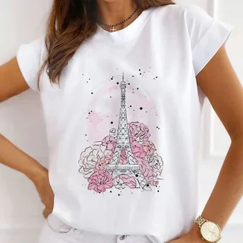 Eiffeli Torn Ülepaisutatud T-särk Printsess Trükitud T-Särk Naiste Suvised Vabaaja Lühikeste Varrukatega Särk Vogue Tops Naiste T-särk