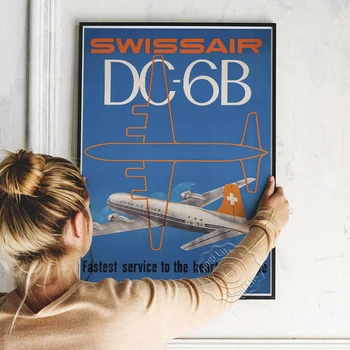 Europc Swissair SM-6B Reklaami Retro Plakat, Kiiremini Teenuse Propaganda Loosung Art Prints, Lennuk Illustratsioon Seina Kleebised