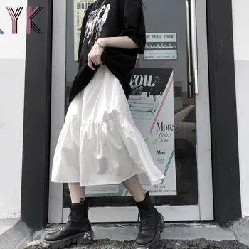 Harajuku Primavera Naiste Midi Seelikud Kõrge Vöökoht Plisseeritud Naine Saias Korea Ulzzang Streetwear Goth Elegantne Pikad Seelikud 2021