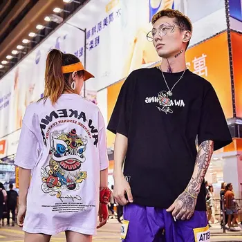 Hiina Stiilis Streetwear Hip-Hop lühikesed Varrukad Vabaaja Trükkimine Tops Lion Street dance, Hip-Hop Lahe T-Särk, Meeste Riided