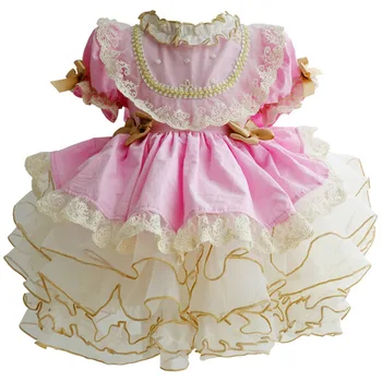 Hispaania Baby Kleit Tüdruk Türgi Royal Vestidos Imiku Lolita Princess Pall Kleit Lapsed Teise Lapse Velvet Sünnipäeva Roosad Kleidid