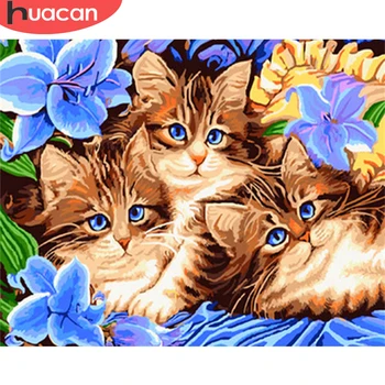 HUACAN Lill, Kass, Värvimine Poolt Numbrid Loomade Joonis Lõuendil Komplektid Kodu Kaunistamiseks HandPainted Kingitus DIY