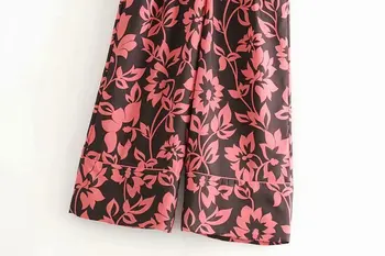 HWLZLTZHT Naiste Püksid 2021 Vintage Õie Printida Vabaaja Kõrge Vöökoht Lai Jalg Püksid Naiste Elastne Vöökoht Stiilne Pahkluu Pikkusega Püksid