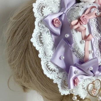Jaapani Lolita Armas Pits Top Hat Pearl Beaded Bowknot Roosi Lill Mütsi Korter Ühise Põllumajanduspoliitika Vintage Pool Cosplay Juuksed Tarvik