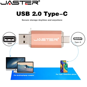 JASTER High Speed 2.0 mälupulk mälupulk USB Type-C + Micro USB Stick 4GB 8GB 16GB 32GB 64GB Custom LOGO Tegelik pädevus