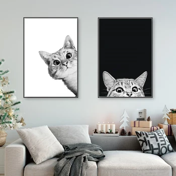 Jõuluehe Lõuendile Maali Loomade Plakat Armas Must ja Valge Kass Seina Art Teenetemärgi Seinamaaling Pilt Home Decor