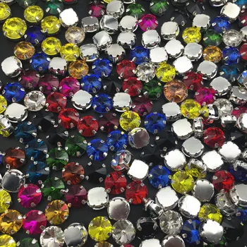 Klaas-Kristall, hõbe küünis 6,8,10,12,14~18 mm Rivoli ümar kuju ja Õmble rhinestone helmed rõivas, kingad, tarvikud diy teenetemärgi