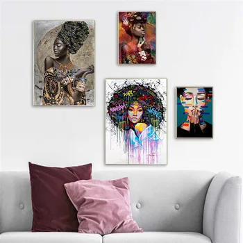 Kokkuvõte Aafrika Tüdruk Seina Art Lõuend Plakatid Graffiti Art Plakatid Ja Pildid Naise Portree Wall Street Art Pictures Home Decor