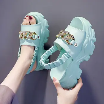 Kõrge kontsaga platvorm sandaalid 2021 uus naiste suve välimine kanda muffin super kõrge kontsaga sandaalid metallist kett ühe-sõna sandaalid