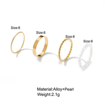 LETAPI 4 tk/set Pearl Rõngad Kulla Värvi Twist Geomeetriline Rõngad Naiste Pideva Ringi Minimalistlik Sõrmus Uus 2021