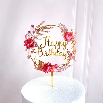 Lilled Õnnelik Sünnipäeva Kook Torukübar Gold Pink Sünnipäeva Cupcake Toppers Decor for Kids Sünnipäeva Kook Dekoratsioonid Kingitused