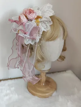 Lolita klambri külge Mütsi Pool Clip Headdress Pehme Tüdruk Cosplay pits lill Lindi klambri külge Müts Kostüüm Tarvikud