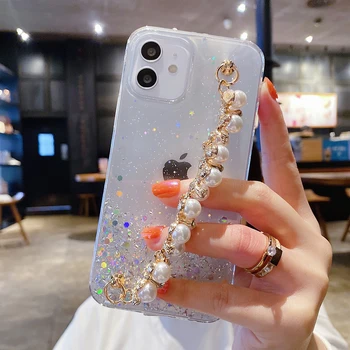 Luksus Glitter Litrid Koos Pearl Kett Telefon Case For iPhone 12 Pro Max 11 Pro Max XS Max XR X 7 8 Plus Coque Pehme Katta Epoksü