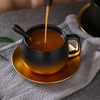 Luksuslik Must Kuld, Marmor Keraamiline Kohvi Tassi Lühendatud Kohvi Kruus-Kohvik Tee Hommikusöök Piima Tassi Taldrik Ülikond Plaat Lusikas Komplekt