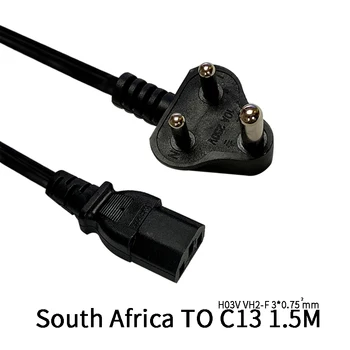 Lõuna-Aafrika C13 Power Extension Cable Juhe India Pistik IEC320 C13 Plii Sülearvuti Laadija LCD-TV Kaabel 3*0,75 mm 1,5 m