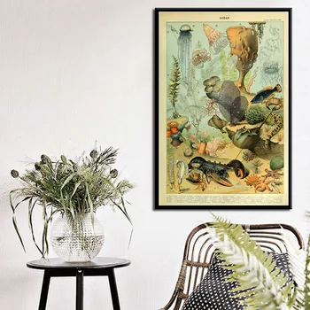 Mere-Elu Shell Kala Loomade Retro Illustratsioon Õli, Lõuend Maali Plakatid ja Pildid Seina Art Pilt elutuba