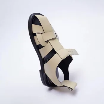 Metallist Pandla Nahast Naiste Rooma Sandaalid Retro Jutustama Naiste Korter Sandaalid Suvel Naiste Rand Kingad 2021 ZA Uued Naiste Sandaalid