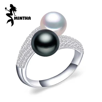 MINTHA Pearl Ehted topelt Pearl rõngad Looduslikku Magevee Pärl sõrmused 925 Hõbe rõngad naiste võlusid hõbe 925 originaal