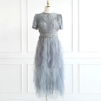 Mood Suvel Korea Vintage Lühikesed Varrukad Midi Partei Sünnipäeva Kleit Daamid Elegantne Kleit Juhuslik O-Kaelus, Seest Õõnes Pitsiline Kleit Võre