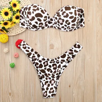 Naiste kaheosalised Ülikonnad Leopard Printida Madu Naha Traat kergitanud Sexy Bikini Madal Vöökoht Beachwear trikoo Ujumisriided, 2021