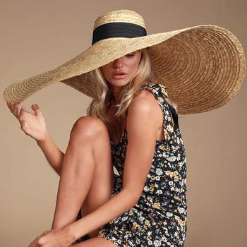 Naiste Päike Müts 25CM Lai Nokk Liiga Beach Mütsid Naistele Suur õlgkübar UV Kaitse Päikese Müts Hulgi Dropshipping