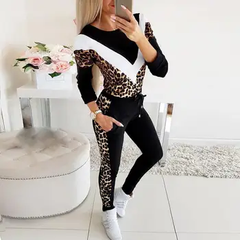 Naiste Sügis Ümber Kaela Leopard Segast Dressipluus Pant Sportwear Tracksuit 2021