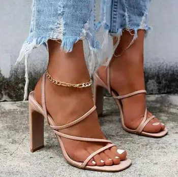 Paksud kontsaga kõrge kontsaga sandaalid naistele 2021 uus hingav naiste sussid platvorm mood naiste vabaaja kingad slaidid sandalia
