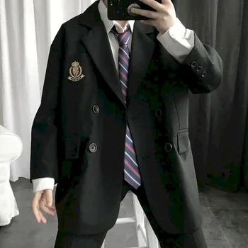 Preppy stiili DK ühtne meeste ülikond jope Jaapani vabaaja karskus must poisid tüdrukud JK märk sobiks mantel Lihtne retro lahe tops