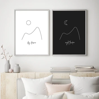 Päev Unistaja Öö Mõtleja Plakat Ja Trükib Minimaalne Must Valge Sein Pilt Sun & Moon Line Drawing Canvas Maali Home Decor