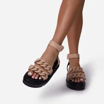 Rouroliu 2021 Uus Snakeskin Lukk Sandaalid Naistele Suvel Paks Platvorm Kett Sandaalid Avatud Varvas Bling Kingad Suured Suurused 36-43