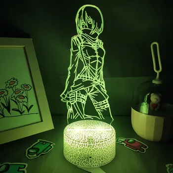 Rünnak Titan Anime, Joonis Mikasa Ackerman 3D Led Öösel Tuled Lahe Kingitus Sõbrale RGB Lava Lamp Manga Magamistuba Öö Decor