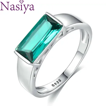 S925 Sterling Silver Ring Ruut Disain Emerald Roheline Kalliskivi Tsirkoon Ringi Naiste Käsi Tarvikud Ehted
