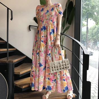 SHENGPALAE elegantne foloral kleit naiste suvel 2021 uusi ümber kaela lahti šor varrukal trükitud keskel vasikas kleidid naiste mood