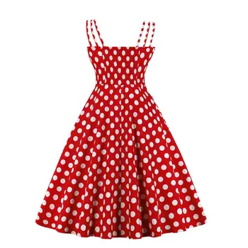 SISHION Punane Valge Kollane Puuvillane Naiste Kleit VD1318 Pluss Suurus Retro Kiige Polka Dot Vintage Suvine Kleit Pluss Suurus