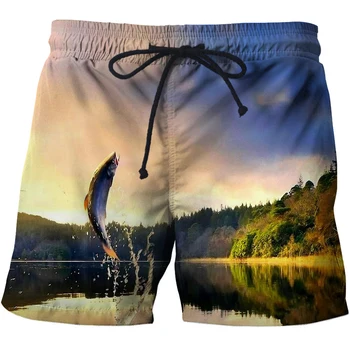 Suvel 3d kala rannas püksid meestele 3D print meeste spordi trend lühike, püksid liiga mereäärne puhkus mood vabaaja Püksid