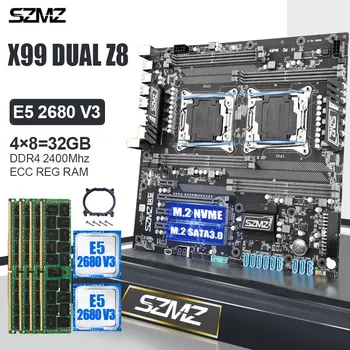 SZMZ X99 Emaplaadi Komplekt Dual CPU E5 2680 v3 12 südamikud 24 Lõngad ja DDR4 4*8 GB RAM 2400 MHz NVME M. 2 SSD ARVUTI Monteerimise Komplekt