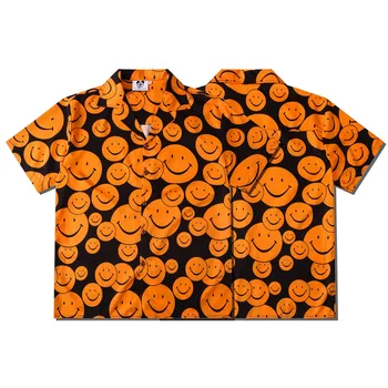 Särgid Meestele Suvel Kvaliteetne Vett Hülgav Havai Camisa Masculina Oranž Smiley Juhuslik Mees Trükitud Chemise Homme El Suurus
