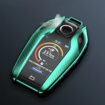 Süsinikkiust TPÜ Auto Võti Juhul, BMW 5 ja 7 Seeria I12 G11 G12 G20 Uus LCD Smart Keyless puldiga Fob Kate Võtmehoidja Raami