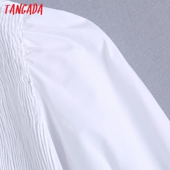 Tangada Naiste Elasitc Plisseeritud Valge Suvine Kleit 2021 Stiilne Mood Vintage Puhvis Varrukad Naiste Midi Kleidid BE525