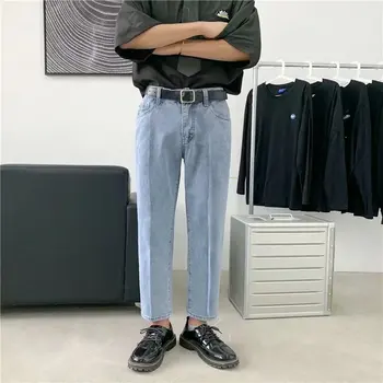 Teksad meeste lahtised sirged suvel õhuke kärbitud püksid korea versiooni trend helesinine kõik-match meeste vabaaja püksid
