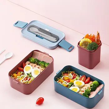 Topelt bento box Kaasaskantav Väljas toidu mahutid lekkimiskindlates Jaapani stiilis Lõunasöök kasti Sahtli külmik boxs